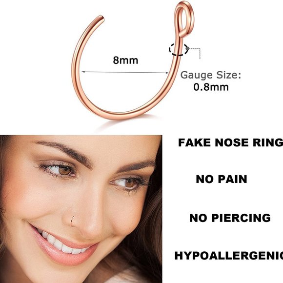 Fake Nose Ring, 20G Faux Piercing Jewelry 8mm Fake Nose Ring Hoop for Fa… - Picture 1 of 5